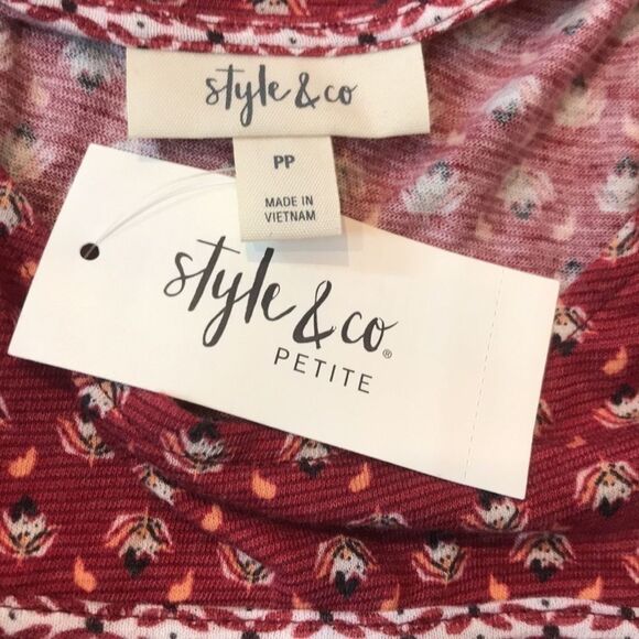 Style & Co Petite Printed Peasant Top women’s size PP - Picture 5 of 5